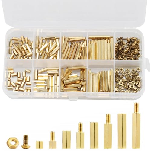 黄銅 真鍮 六角スペーサー M2 六角ねじ 320個セット ケース付き 六角ねじ 六角柱 真鍮 ボルト ナット 機械 修理 基板の固定に向け