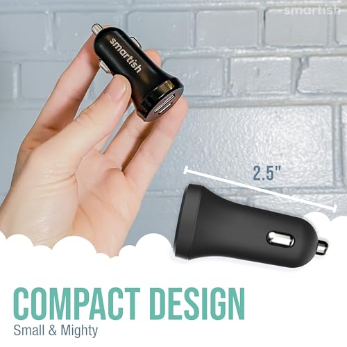 Image of Smartish 2 Port USB Car Charger - Volt 45 Maximum Speed 4.8 Amp Quick Charger Compatible with iPhone Android and All USB Devices (Silk) - Black