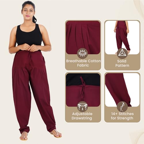Image of Happy Bunny Salwar Pant for Women, Fine Cotton Ethnic Trousers with Drawstring Waist, Comfortable Daily, Office & Casual Wear Bottoms