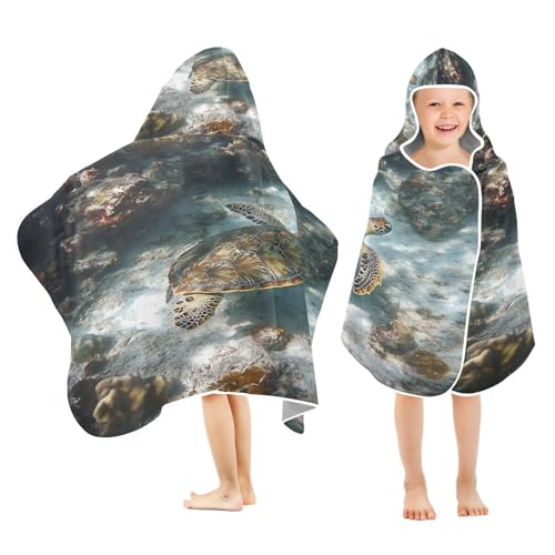 Kigai Cute Turtle Hooded Beach Towel for Kids Soft Absorbent Quick Dry Bath Towel with Hood Lightweight Toddler Shower Pool Bath Wrap for Boys Girls