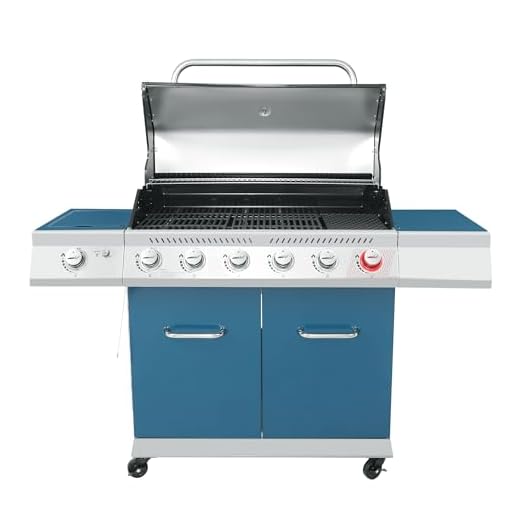 Royal Gourmet GA6402B 6 Burner Propane Gas Grill with Side Burner and Warming Rack, 74,000 BTUs, Cabinet Style Gas BBQ Grill for Barbecue Grilling & Backyard Cooking, Blue