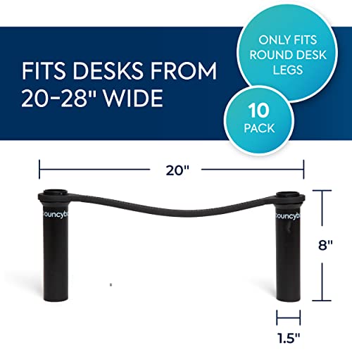 Image of Bouncyband Original Bouncy Bands for Student Desks, Black, Pack of 10 - Increase Focus with Desk Bands for 20 inch-28 inch Wide Legs with 1.5 inch Support Pipes Silent - Sensory Tool Increases Focus and Relieves Stress