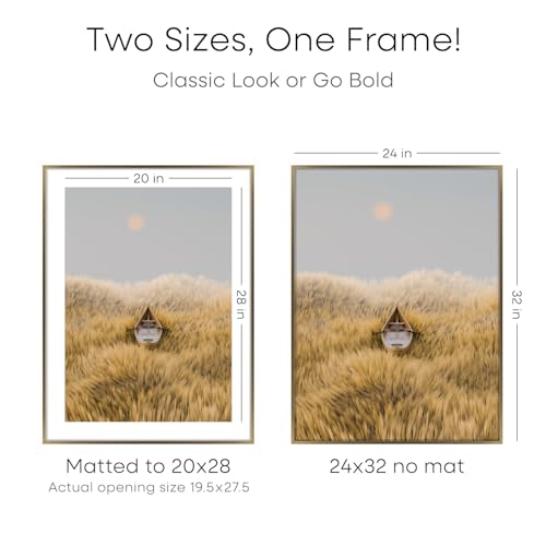 Image of Homeforia 24x32 Picture Frame Bronze, High End Metal 24 x 32 Large Poster Frames with Mat 20 by 28 Photo, 24x32 Brass Frame Matted to 20x28 Print, 32x24 Thin Frames, Tempered Glass, Wall Kit, Set of 2