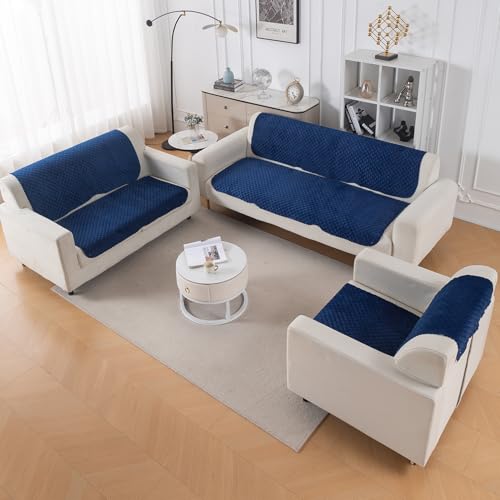Image of HOKIPO Quilted Sofa Cover 6 Seater Set - Washable 3+2+1 Sofa Panel for Seat & Back | 'Quilt Classic' Navy Blue (IN-927+926+925 * 2-NBL)