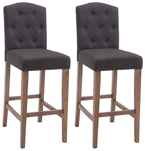 CLP Lot de 2 Tabourets de Bar Louise Tissu - Chaise Haute de Bar avec Pieds en Bois - Dossier et Assise Rembourrés - Couleur :, Couleur:Gris foncé, Couleur du...