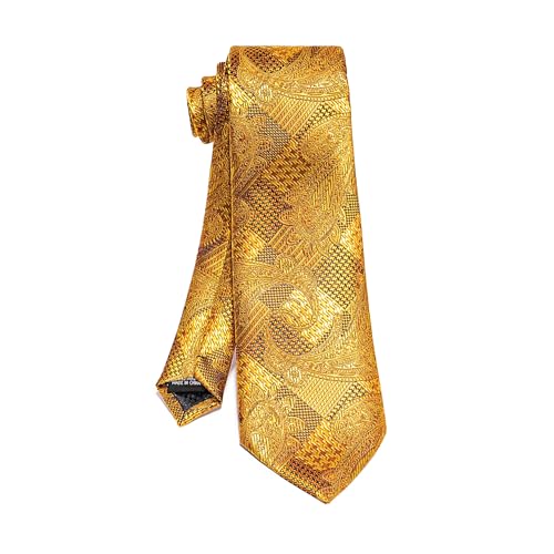 Image of 5PCS Tie and Pocket Square for Men, Silk Necktie and Handkerchief Cufflinks with Gold Ring and Lapel Pin Set