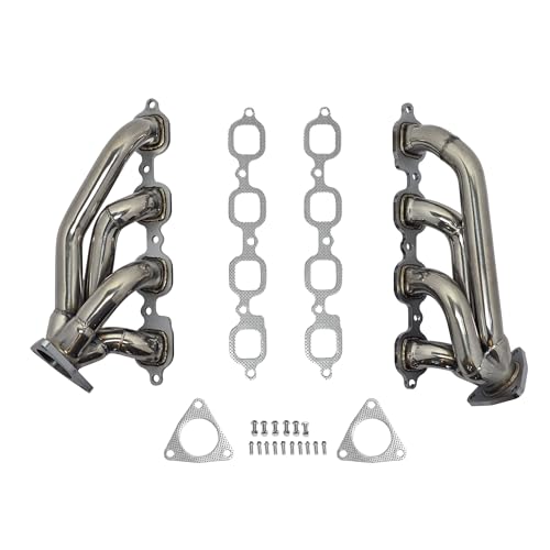 Polished Stainless Exhaust Manifold Replacement Shorty Headers Silverado Sierra Tahoe Suburban Yukon XL Escalade 2014 2015 2016 2017 2018 2019 2020 5.3L 6.2L LT Style V8 Direct Bolt On OE Location