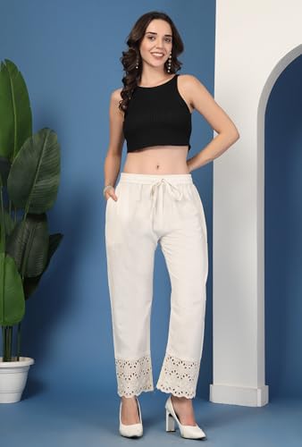 Image of Pistaa's Women's Pure Cotton Regular Hem Design Solid Palazzos