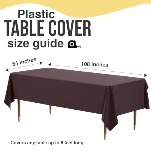 Image of Exquisite Brown Rectangle Tablecloth 54 inchx108 inch - 48 Pack | Plastic Tablecloth, Disposable Table Covers Rectangle for Parties, Weddings, Holidays & Party Supplies