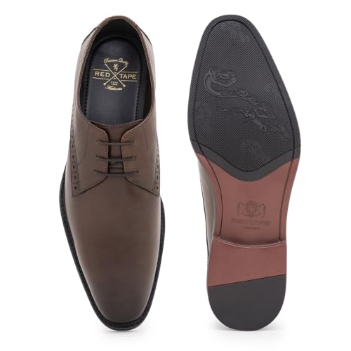 Image of Red Tape Men's Formal Shoes Black Leather Round Toe Lace-Up