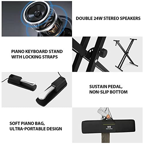 MUSTAR Digital Piano 88 Semi Weighted Keys with Stand Touch Sensitivity, Full Size 88 Key Piano Keyboard Weighted for Birthday Holiday Presents, Bluetooth Connection, Portable Case, Sustain Pedal MUSTAR Digital Piano 88 Semi Weighted Keys with Stand Touch Sensitivity, Full Size 88 Key Piano Keyboard Weighted for Birthday Holiday Presents, Bluetooth Connection, Portable Case, Sustain Pedal