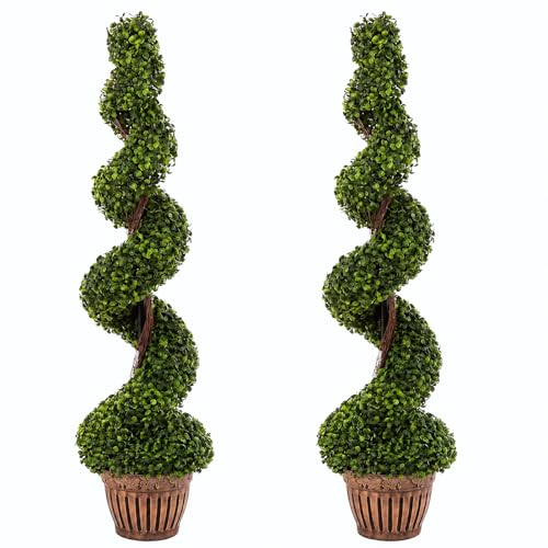 SAFEPLUS 4 Ft Artificial Boxwood Spiral Topiary Tree, Fake Greenery Plants for Indoor or Outdoor