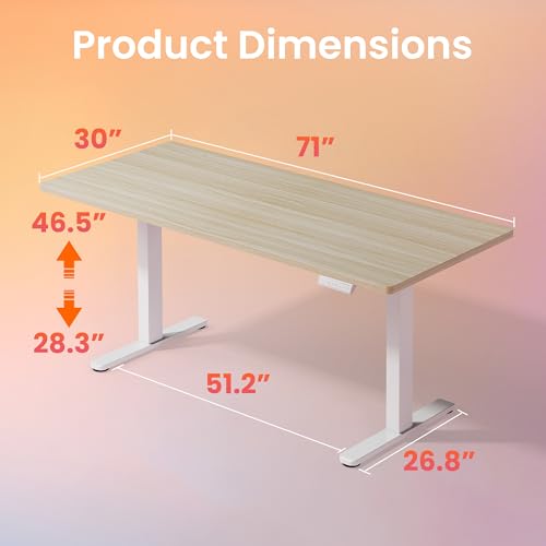 Image of HUANUO 71 x 30 inch Electric Standing Desk Adjustable Height, 4 Memory Height Settings, Sit Stand Up Desk for Home Office & Computer Workstation, LightWalnut