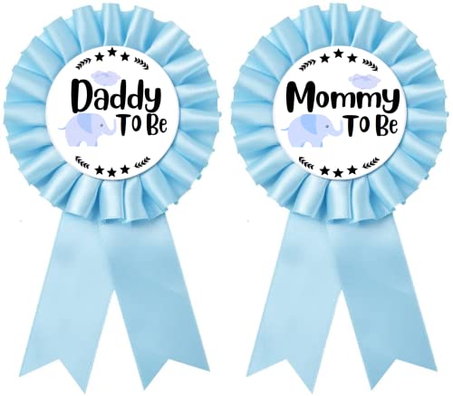 Paticarry Happyland Baby Boy Shower Decorations Baby Blue Elephant Tinplate Badge Mommy To Be And Daddy To Be Baby Shower cover
