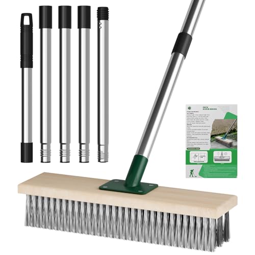 Balai Métallique Robuste avec Manche Télescopique 150cm pour Nettoyer Les algues de Mousse de Mauvaises Herbes sur Patio