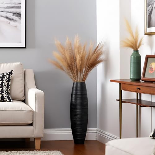 Image of Tall Floor Vase, 27.5 inches (70cm, 2.3FT) Floor Vase Sturdy, Luxury, Textured for Decorative Branches Dried Flowers, Tall Vases for Rustic Living Room, Home Decor, Resin Black Vases