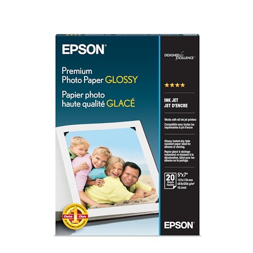 Epson Premium Photo Paper Glossy, 20 sheets, 5x7 Borderless, (S041464)