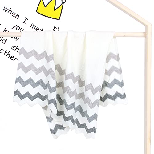 mimixiong Toddler Blankets Baby Wave Knitted Blankets for Boys and Girls (Grey)