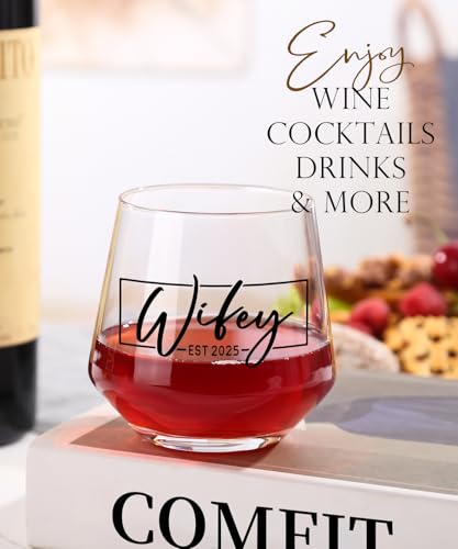 image for comfit Wedding Gifts for Couples,Hubby & Wifey EST 2025 Wedding Glass 