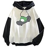YTRXM Womens 2024 Cute Frog Hoodie Skateboarding Frog Print Drawstring Casual Sweatshirt Long Sleeve Pullover Tops Black XXL