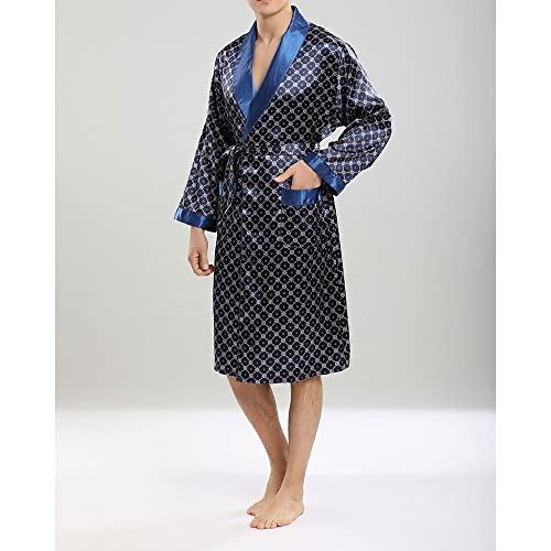 Men Robe Sets Satin Kimono Gown Male Sleepwear Bathrobe Faux Silk Robe&Shorts Suit (Color : Blue, Size : Medium)3