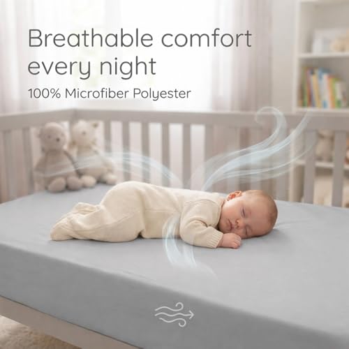 Image of Everyday Kids 2-Pack Fitted Crib Sheets, 100% Soft Breathable Microfiber Baby Sheet, Fits Standard Size Crib Mattress 28in x 52in, Navy Nursery Sheet and Gray Nursery Sheet