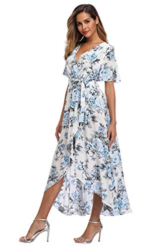Image of VintageClothing Women's Wrap V Neck Floral Summer Dresses High Low Maxi Casual