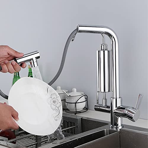Robinet cuisine 3 voies chrome mitigeur extractible en laiton