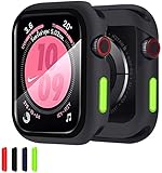 ZXK CO Compatible Apple Watch 44mm Series 6/SE/5/4 Case with Tempered Glass Film, Silicone Case with Scratch Resistant Screen Protector TPU Bumper Case Full Protective Cover for iWatch 44mm - Black