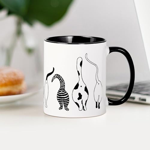 Taza de cerámica 11 oz blanca y negra miniatura 4