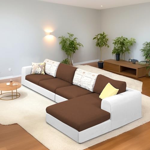 Image of Koza RHS 6 Seater L Shape Sofa Set for Living Room (Brown Grey Fabric) Premium Fabric Sofa