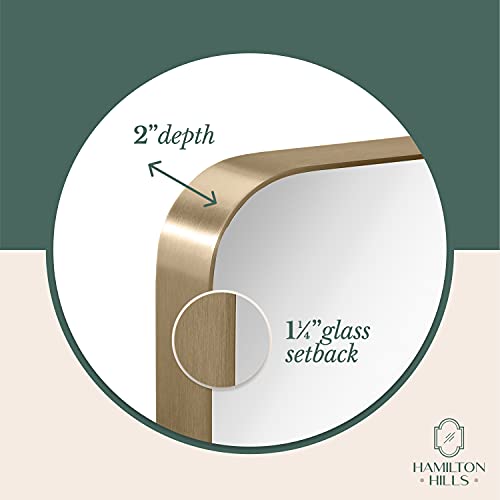 Hamilton Hills 24x36-Inch Metal Gold Frame Mirror for Bathroom - Brushed Rectangular Rounded Corner Vanity, 2" Deep Set Design, Floating Mirror - Wall-Mounted Mirrors for Horizontal/Vertical Hanging