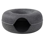 Grey Cat Tunnel & Donut Bed Cave for Indoor Cats – Large Felt Cat Toys Interactive Hideaway, No-Collapse, Scratch-Resistant, Washable Cat House, Cat Enrichment, Bored Indoor Cats & Kittens Gift Toy