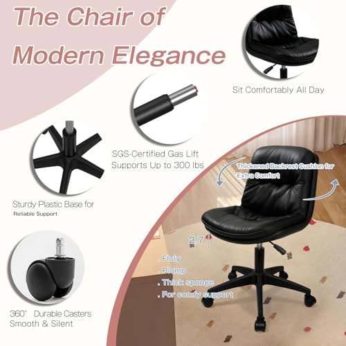 Image of Office Chair, Ergonomic Desk Chair with Padded Cushion & Backrest, Adjustable Height & 360 Swivel, Armless Task Chair for Home Office, Computer Desk & Vanity Black