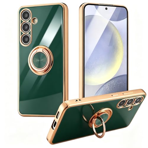 Coque Samsung S26 antichoc verte avec anneau rotatif et support