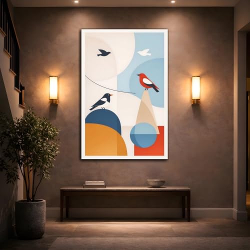 Tableau en toile oiseaux géométriques format vertical 40x60 cm