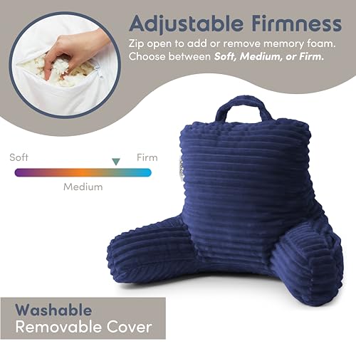 Image of Nestl Reading Pillow for Kids & Teens with Shredded Memory Foam, Luxe Cut Plush Backrest Pillows for Reading and Gaming, for use on Couch, Bed, Floor, Adjustable Support with Washable Cover Navy Blue