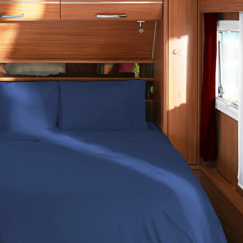 Image of Mellanni RV Short Queen Sheets - 4 PC Iconic Collection Bedding | Hotel Luxury, Extra Soft, Cooling Bed Sheets - Deep Pocket up to 10 inch (RV /Short Queen, Navy Blue)