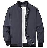 MAGCOMSEN Bomber Jacket Men Lightweight Jacket Full Zip Light Windbreaker Casual Stylish Golf Jackets Grey L