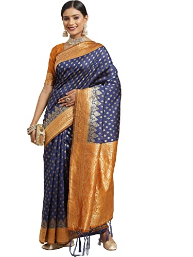 Image of AKHILAM Women's Geometric Silk Blend Zari Saree With Unstitched Blouse Piece (FF0GNG220 Parent)
