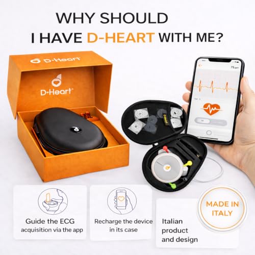 D-Heart ECG Tragbar 8/12 Ableitungen | 60 Elektroden inkl. | App mit Anleitung | PDF Export...