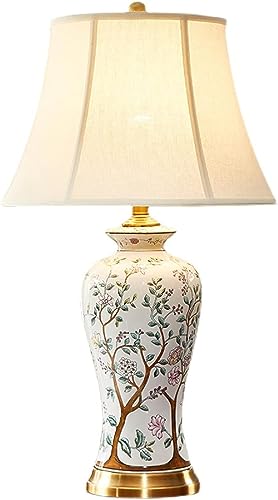 Table d'appoint en céramique blanche YangRy de 70 cm avec abat-jour en tissu