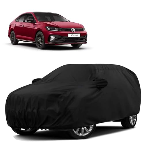 Image of Sulfar 100% Water Resistant Car Body Cover Compatible with Mirror for Volkswagen Virtus (Triple Stitched, Full Bottom Elastic, Black)
