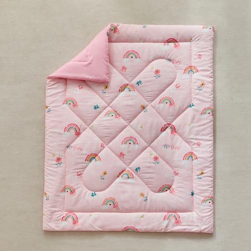 Image of Toddler Bedding Set Pink Rainbow Comforter Set for Girls Soft Cozy Bed Set