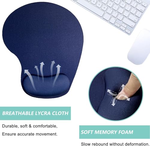 Image of Mouse Pad with Gel Wrist Rest Support, Ergonomic Mouse Cushion with Non Slip Rubber Base Mouse Pad for Laptop, Computer, Gaming, Office (Navy Blue, Oval)