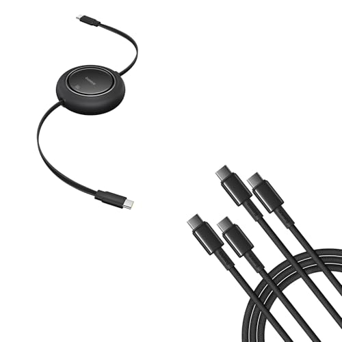 Baseus USB C Cable, PD 100W 6.6ft Retractable USB C to USB C Fast Charging Cable USB C Cable, 2-Pack 3.3ft 100W 5A Fast Charging USB C to USB C Cable