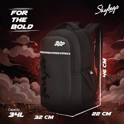 Image of Skybags Kenshi 34L Casual Backpack for Boys & Girls with 3 Compartments & Adjustable Shoulder Strap | Quick Access Front Pocket | Rain Cover | Perfect for School & Travel - Unisex