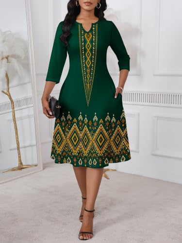 Image of PinkPatty Women's Casual 3 /4 Sleeve Midi Dresses Fit and Flare Church Work Dress with Pockets