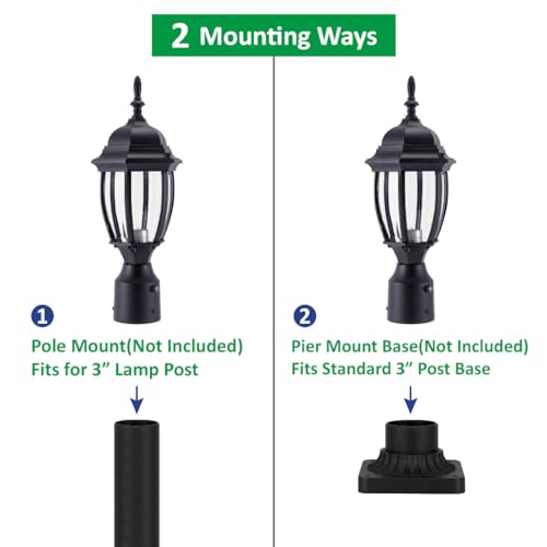 LIT-PaTH Dusk to Dawn Outdoor Post Lighting Fixture Pole Lantern, 16'' Waterproof Aluminum Post Lamp with Clear Glass, E26 Socket, Outside Lights for House Yard Patio, Black 2-Pack by LIT-PaTH - Image 3