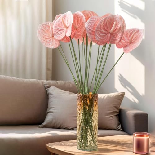 Artificial Anthurium Lily Flowers with Green Leaves